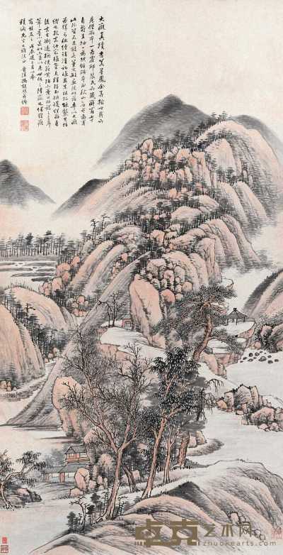 冯超然 戊辰（1928年）作 林壑清旷 立轴 134.2×68.3cm